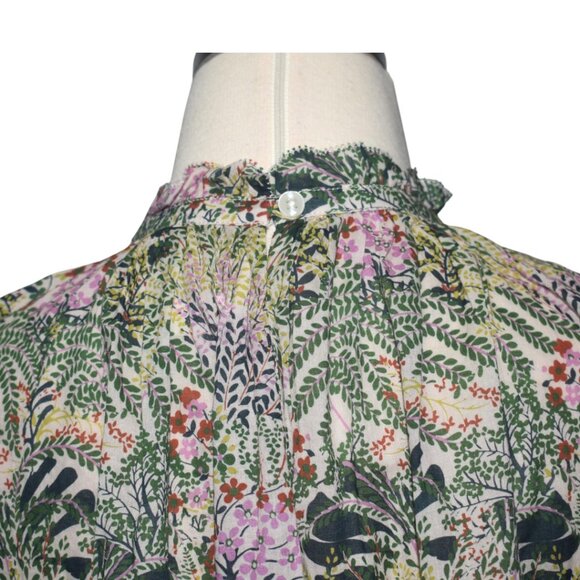 Travota Carla High Neck Blouse Top Cotton Voile Floral Fern Print M - Picture 3 of 8
